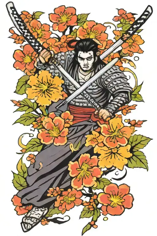 Katana And Sakura Flowers
