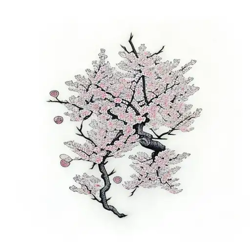 Cherry Blossom Branches With A Fox