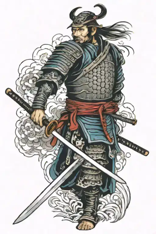 Samurai In Armor With A Katana