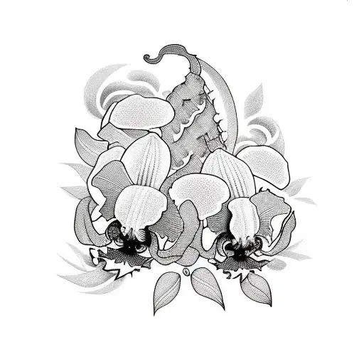 Illustration Of A Orchid In Black And White