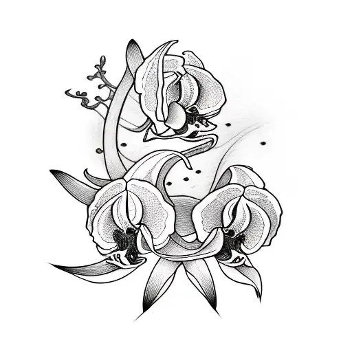 Illustration Of A Orchid In Black And White