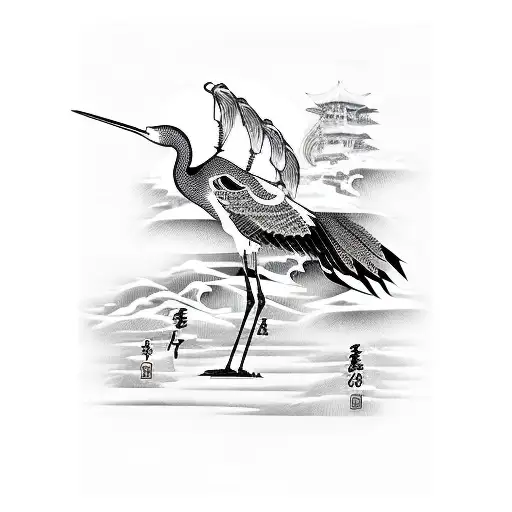 Illustration Of A Crane In Black And White