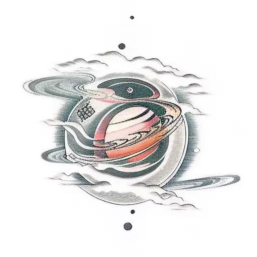 Planet Saturn In Traditional Japanese Art