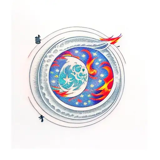 Moon Covered With Flames