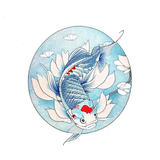 Koi Fish With Cherry Blossom
