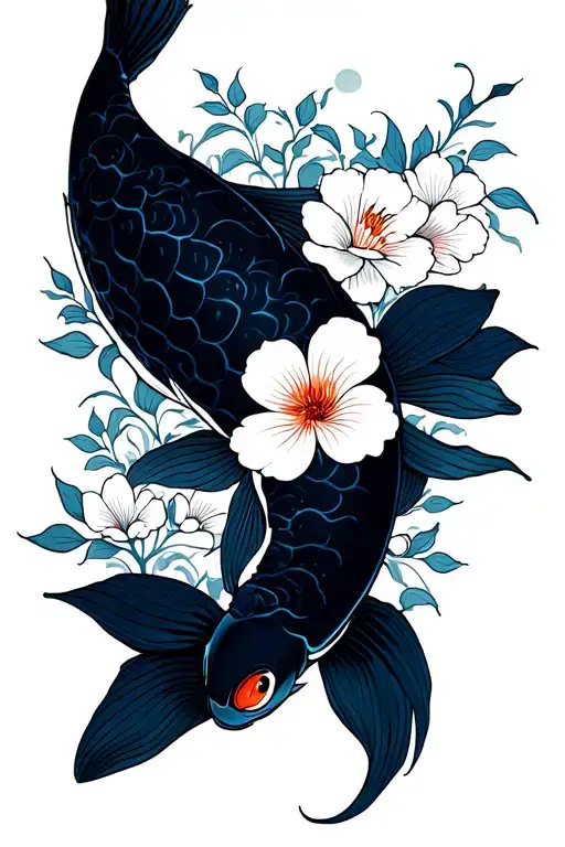 Koi Fish And Flowers