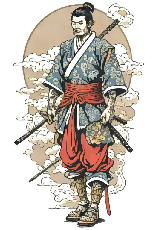 Samurai Surrounded By Japanese Clouds Surrounding