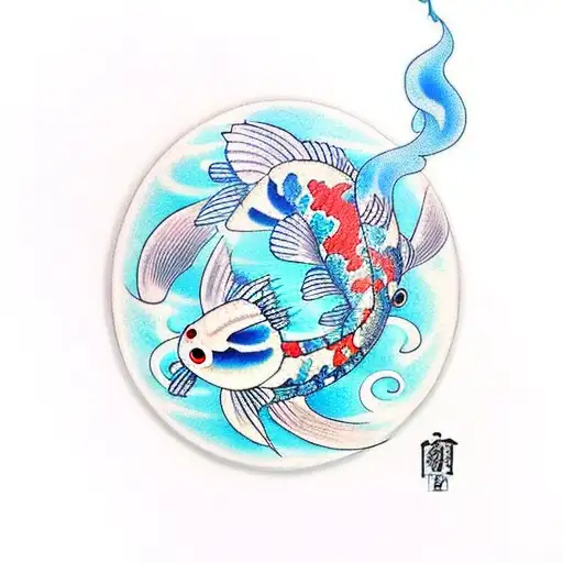 Light Blue Koi Fish With Smoke And Circle Around It