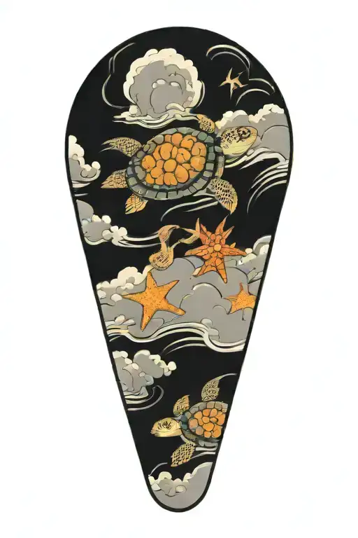Clouds Surrounding Turtle And Starfish