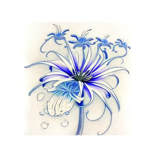 Blue Spider Lily In Front Of A Temple