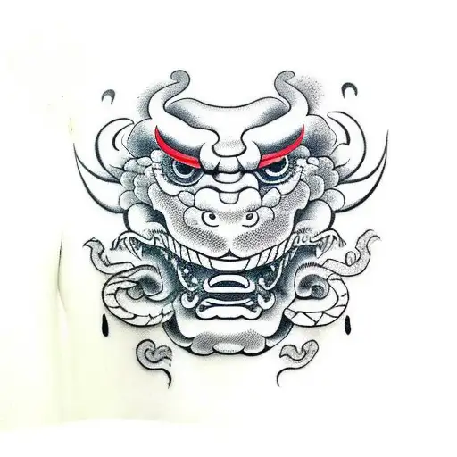 Creepy Hannya Mask With Snake Around
