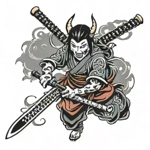 Girl Samurai Demon And Katana