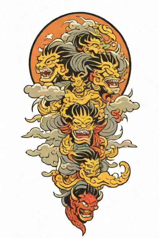 3 Warriors Clouds Surrounding Them Representing