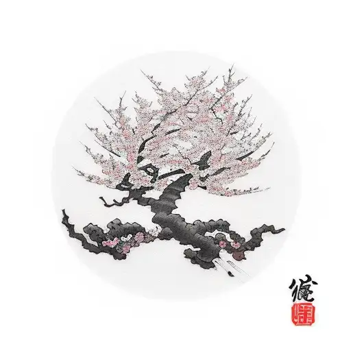 A Minimalist Tattoo Of A Cherry Blossom Tree