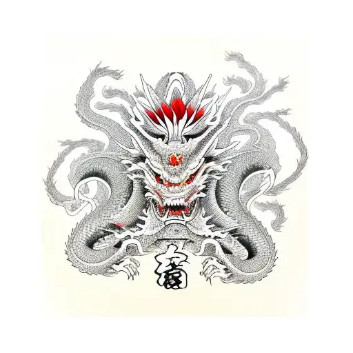 Japanese Dragon With Red Spider Lily And A Samurai Woman