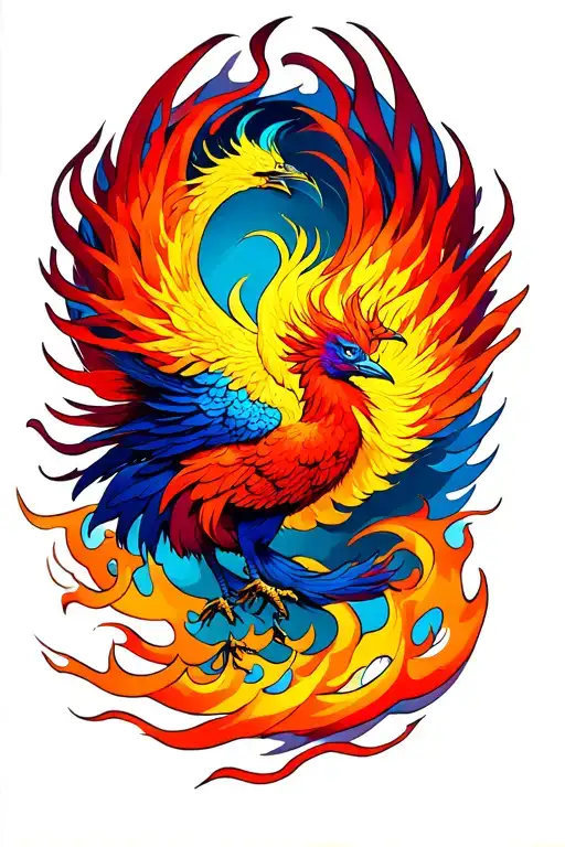 Multi Color Phoenix In Flames
