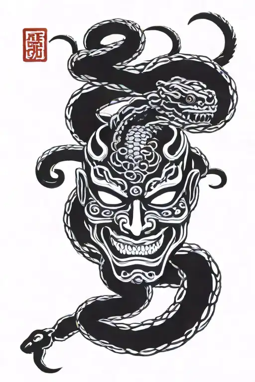 Demon Mask And Snake