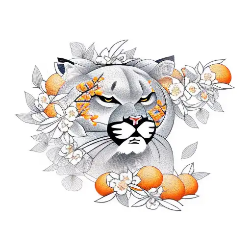 Mountain Lion With Orange Blossoms