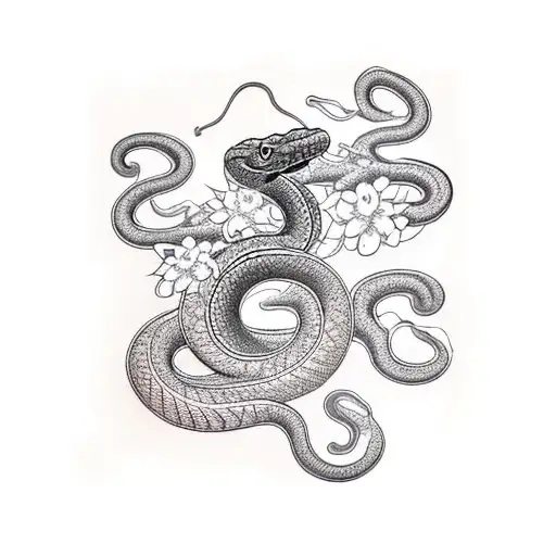 Ornate Snake With Orange Blossoms