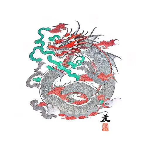 Dragon Around Warrior In Garden