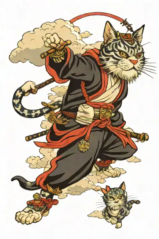 Cat Samurai Pagoda Clouds Characters Hayao Miyazaki