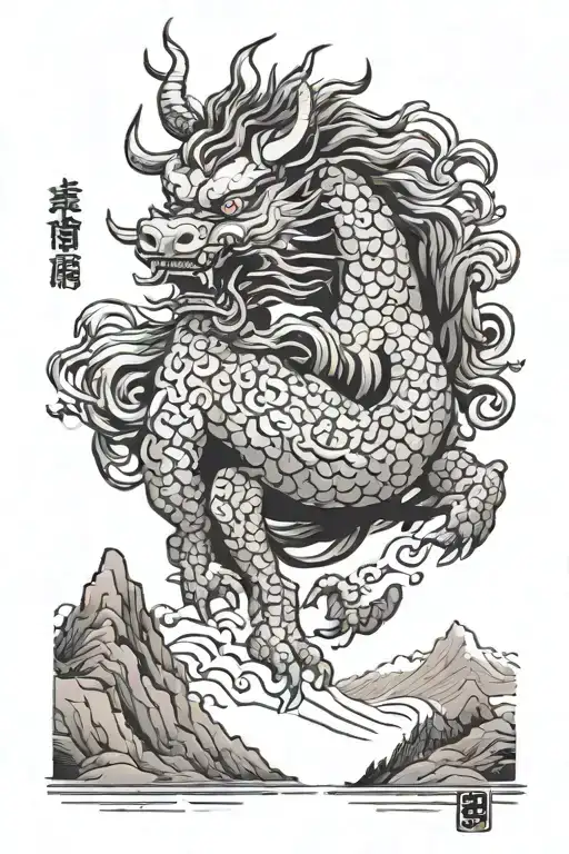 Qilin On The Front With Mountain In The Background