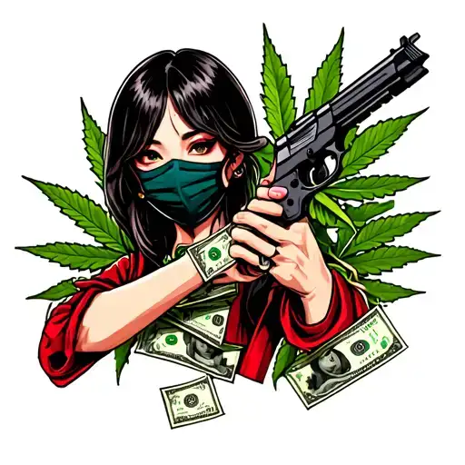 Weed With Amsterdam Background And What Is Gangster Like With A Girl With A Mask And Gun And Money