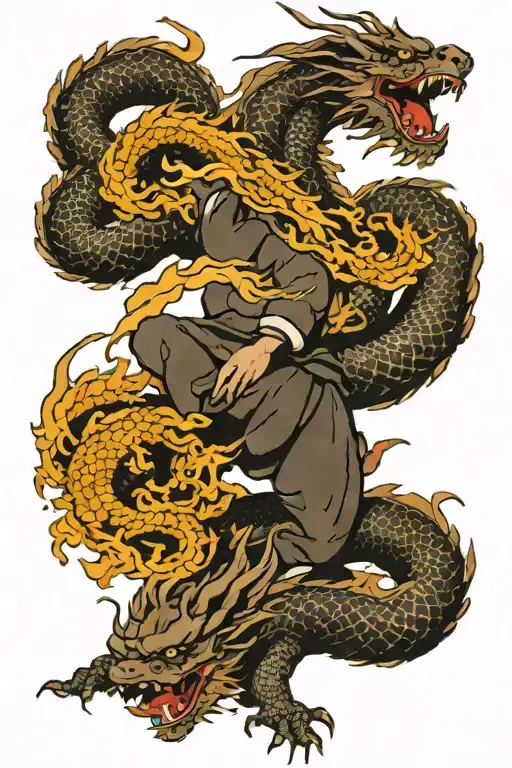 Ronin And Chiniese Dragon Flying