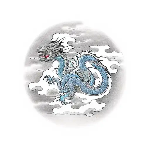 Dragon Coming Out Of Clouds