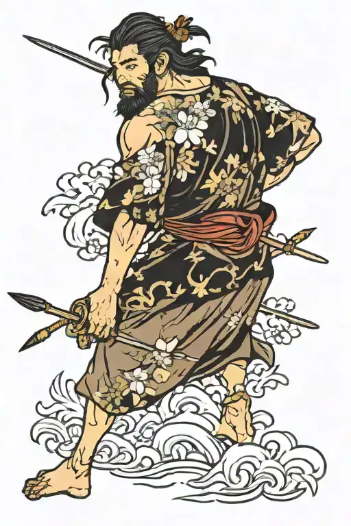 Odysseus With Spear And Floral Shirt And Spear