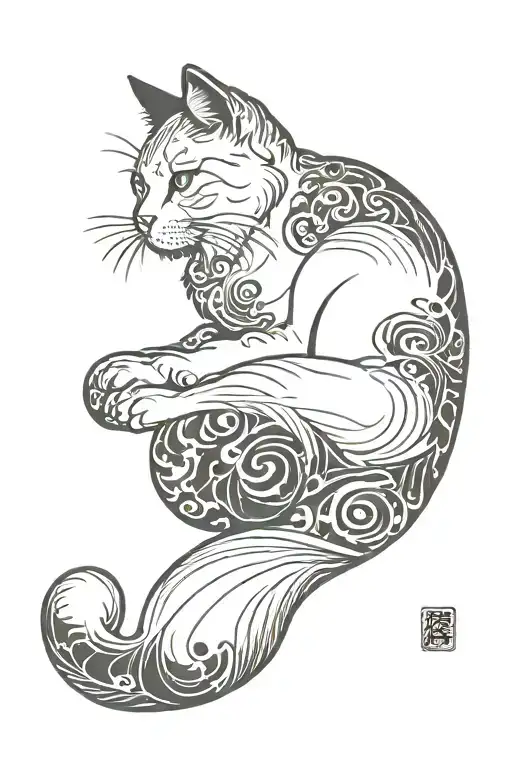 White And Black Cat Curled