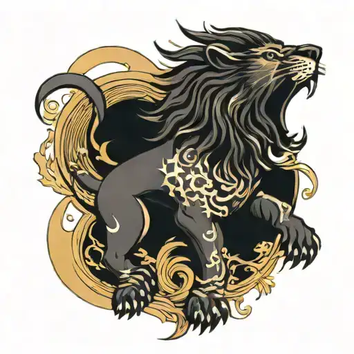 Lion Roaring Sun Moon Stars