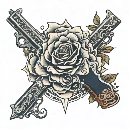 Rose And Gun Surrounded