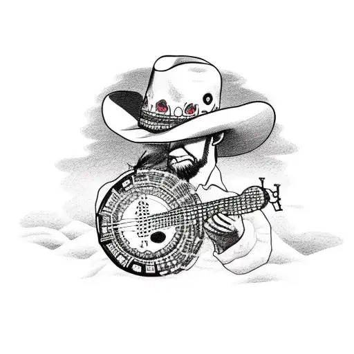 A Brown Dog Playing The Banjo In The Desert Wearing A Cowboy Hat