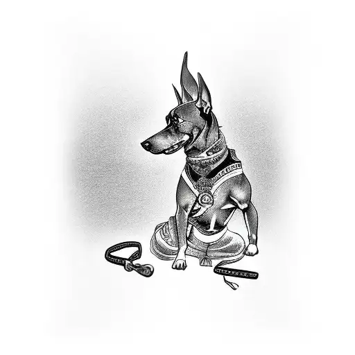 Samurai With Doberman On Leads