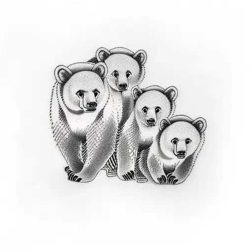 Mama Bear With 4 Cubs