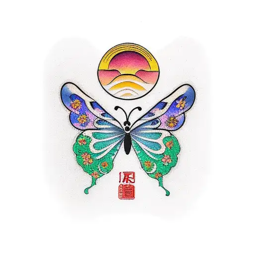 Butterfly With Sunset