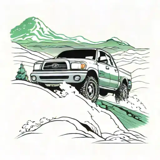 2002 Toyota Tundra In Front Of The Northern Lights Shining In The Sky And A Mountain