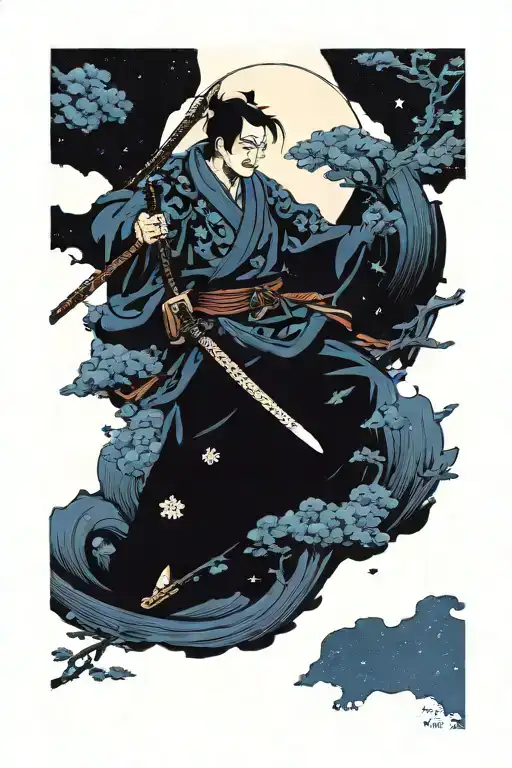 Ronin Night Sky With Moon