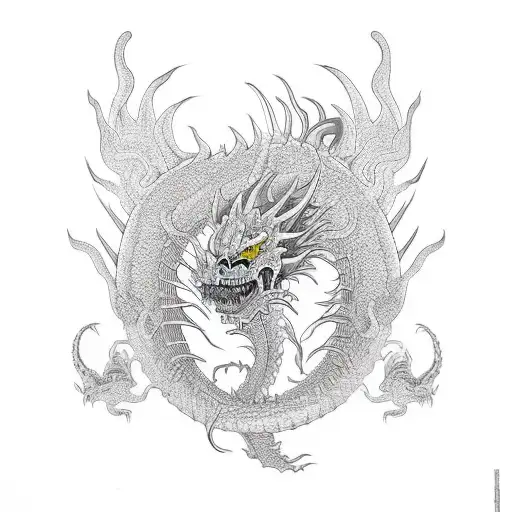 A Fierce Dragon Wrapped Around A Traditional Oriental Skull