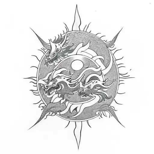 A Sun With Two Dragons Around