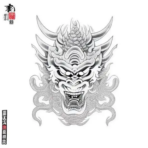 Oni Mask With Dragon Twisting Around It