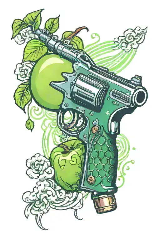 A Retro Laser Gun Vaporizing A Green Apple