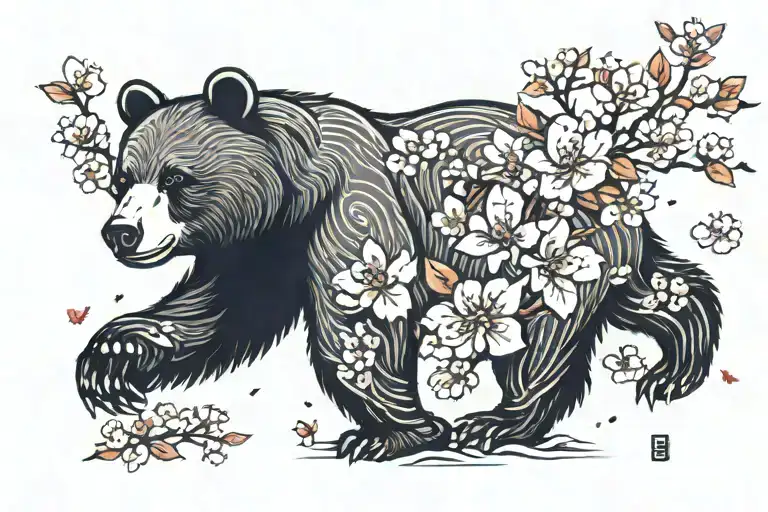Bear With Cherry Blossom Petals Falling