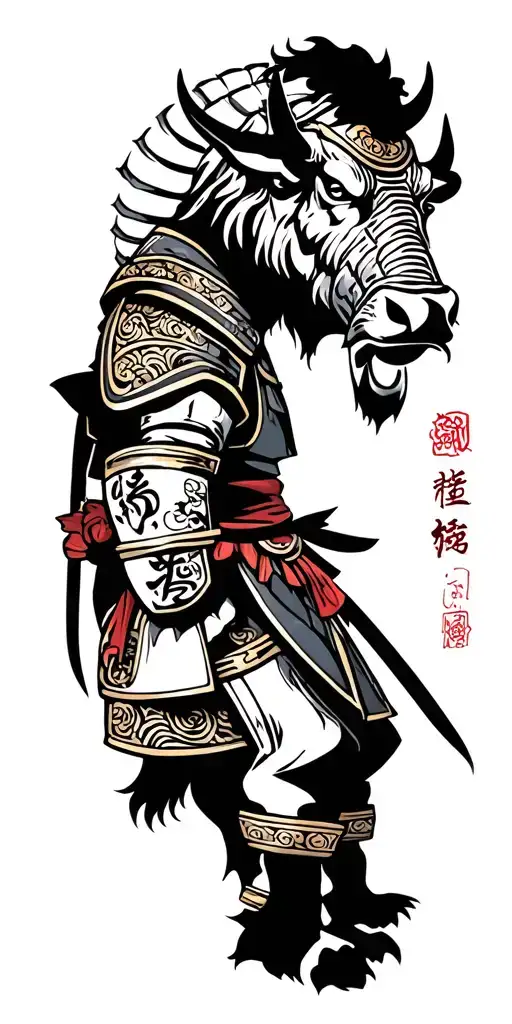 Ronin Bull In Armor Japan Style