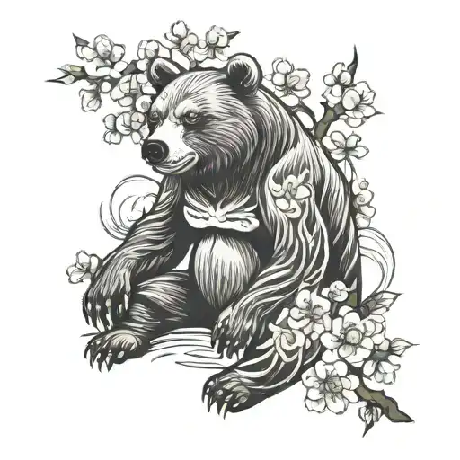 Bear And Cherry Blossoms