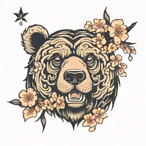 Bear Face And Cherry Blossoms