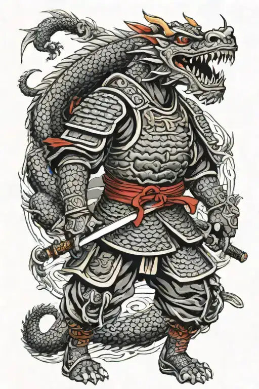 Armored Samurai With Dragon Emerging