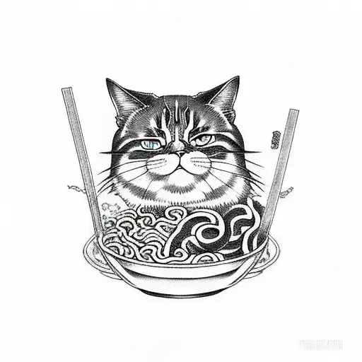Anime Cat With Ramen