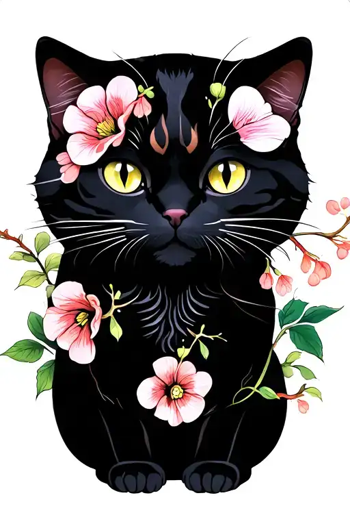 Cat And Sweet Pea Flowers